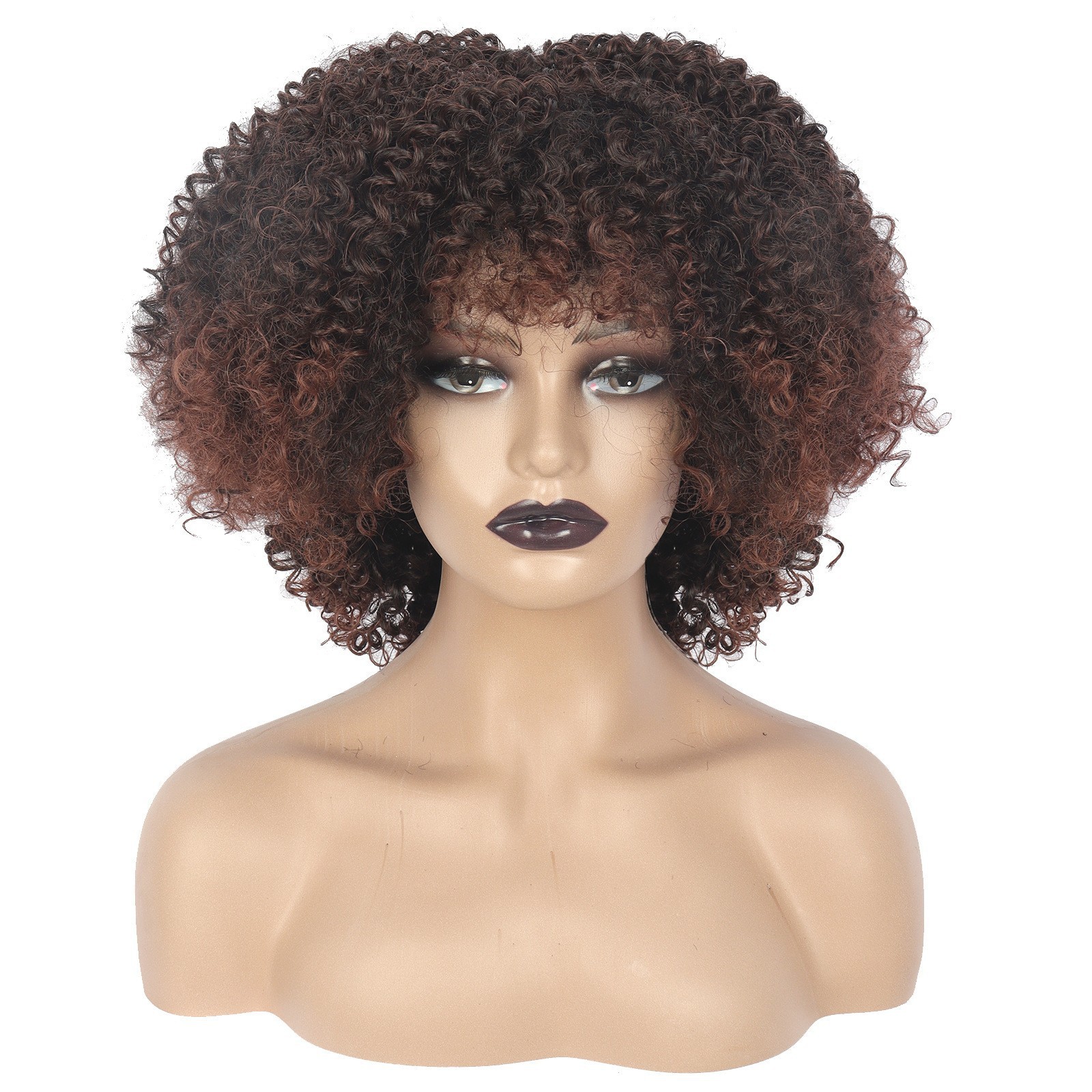 Multi-color Afro Kinky Curly Short Wig Synthetic Full Head Wig For Women