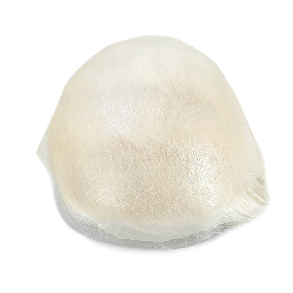 Super Ultra Thin Skin Mens Toupee Human Hair Replacement System Hairpieces White