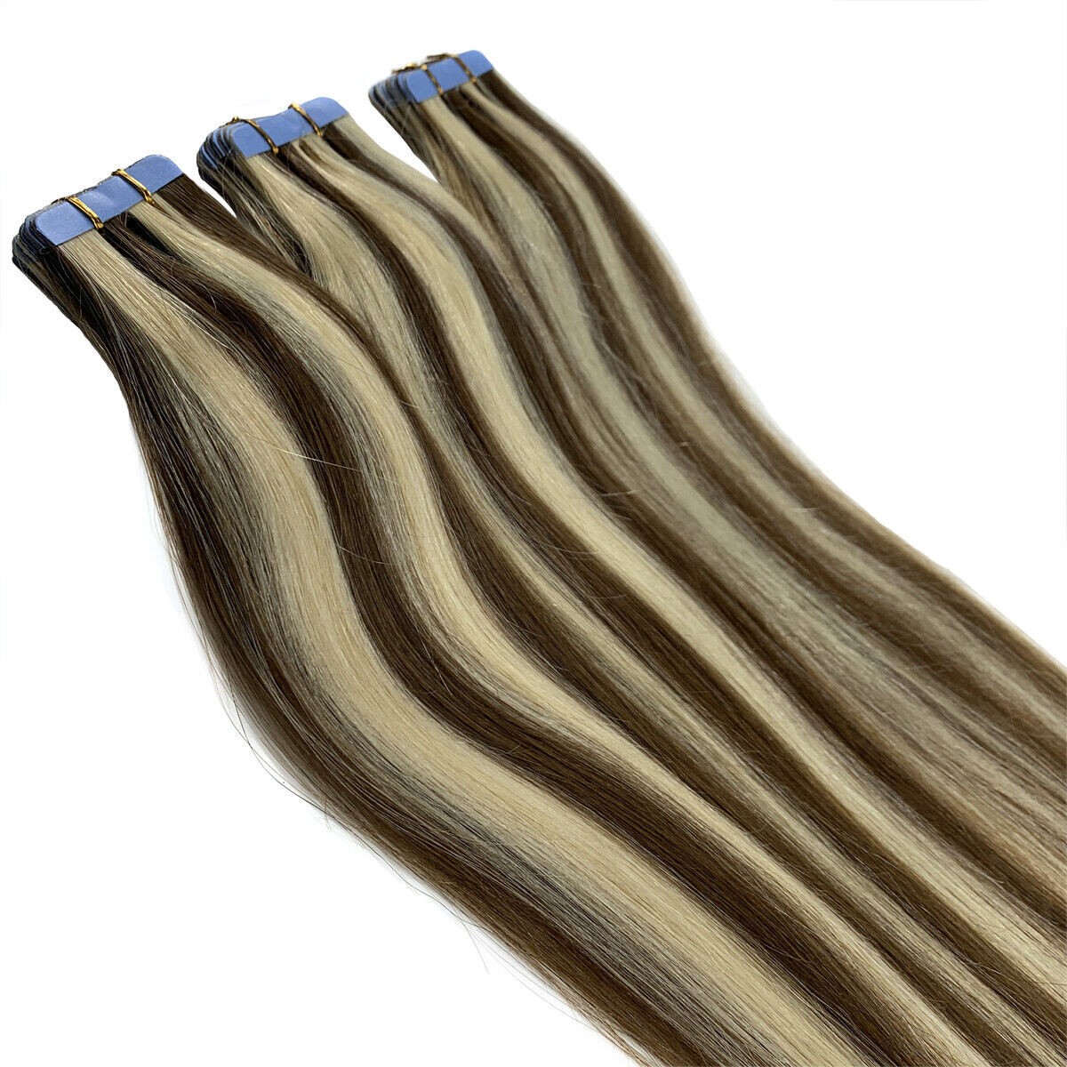 Tape in Human Hair Extensions Skin Wefts Remy Medium Brown Balayage Blonde26inch