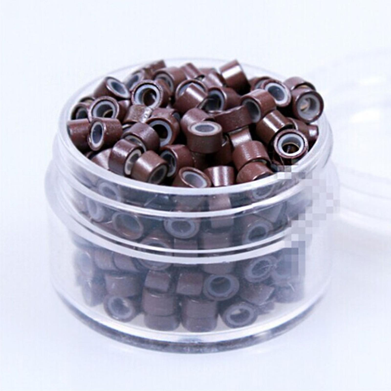 Micro Rings Brown Black Beige Micro Beads Silicone Lined Tip Hair Extensions 3mm