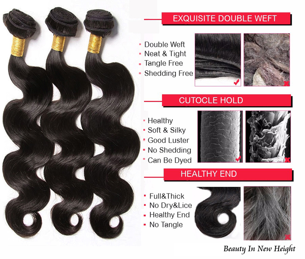 Soft Black Body Wave Brazilian Virgin Human Hair Weave Sew In 1 or 3 Bundles