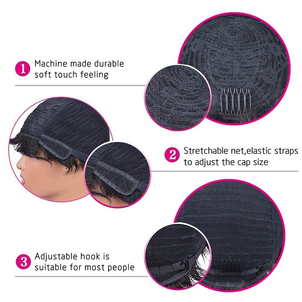 Black Finger Wave Human Hair Wig 4Inch Short Pixie Cut Wigs Brazilian Virgin Hum