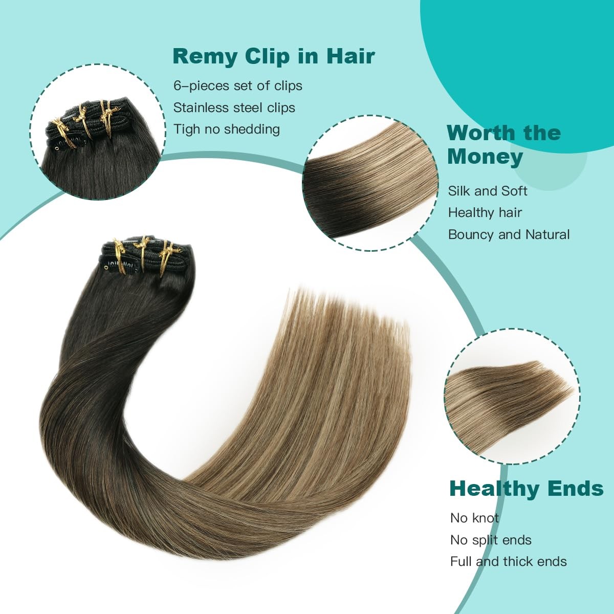 Surnel Clip In Hair Extensions Natural Black To Chocolate Brown And Caramel