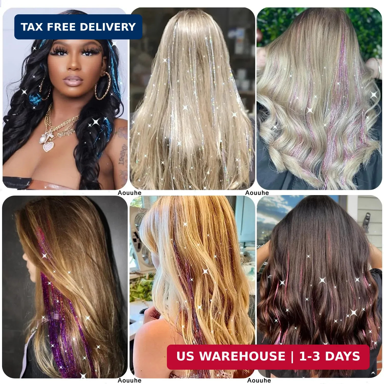 Hair Tinsel, 24 Colors 9800 Strands Hair Tinsel Kit with Tools 48 Inch Glitter T