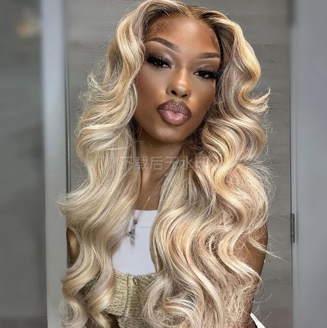 Brown Roots Highlight Blonde Pre Plucked 180% Density Lace Frontal Human Hair