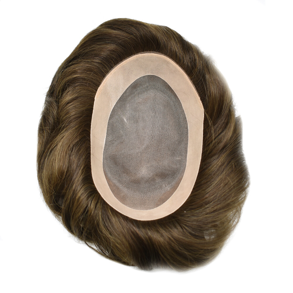 Mens Human Hair Replacement System Hairpiece Fine Mono Poly Skin Toupee