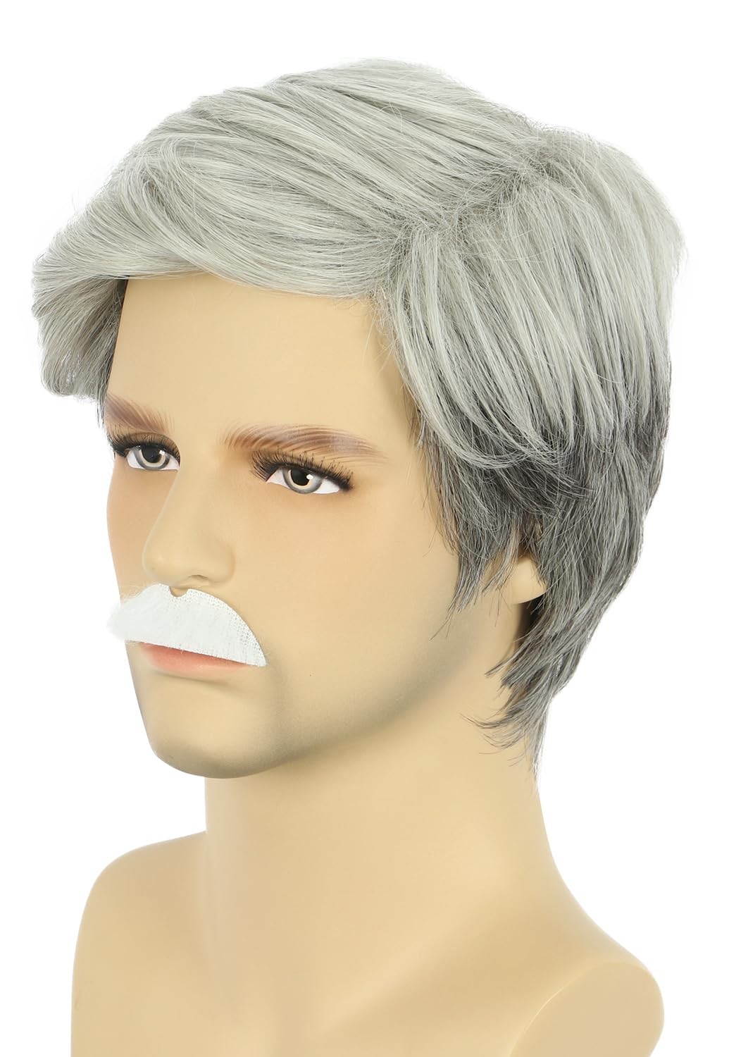 Old Man Grandpa Short Grey and White Wig with Moustache Natural Looking Daily…