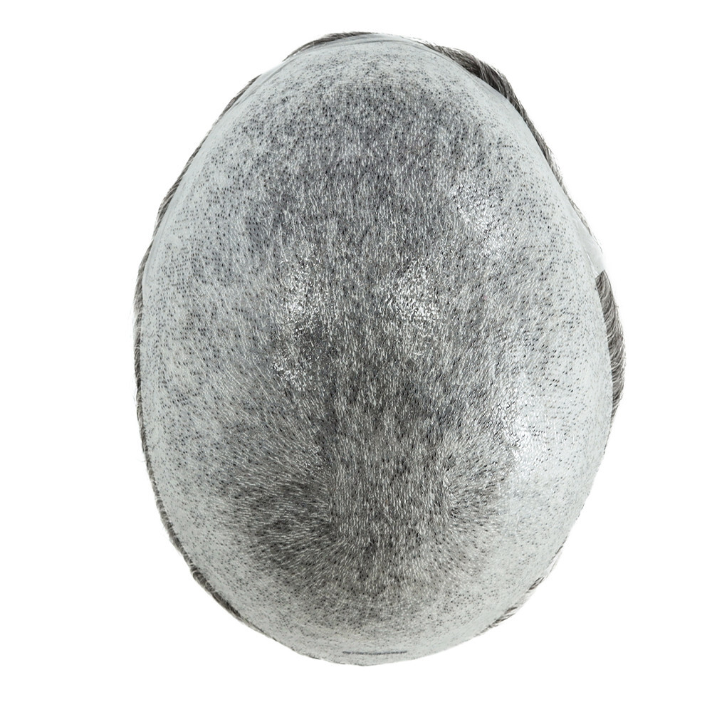 Toupee For Men Human Super Thin Skin V Looped Men Hairpiece Wig Black Grey #565