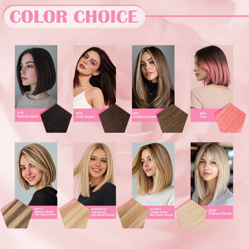 US 6pcs 6 Clips in Remy Human Hair Extensions Hairpiece Short Straight Highlight