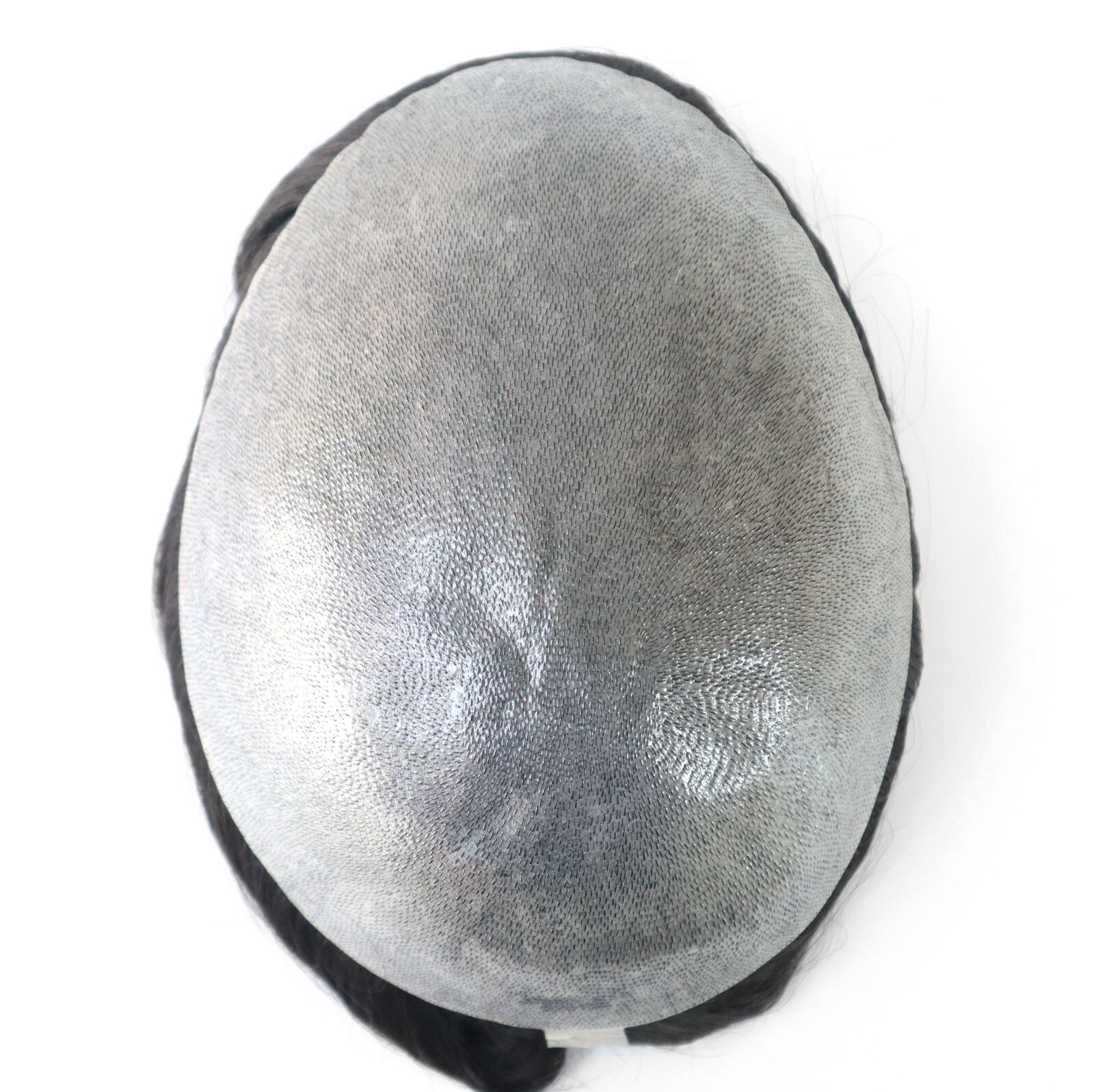 Mens Human Hair Replacement System Medium Poly Skin V Toupee Black Hairpiece #1B