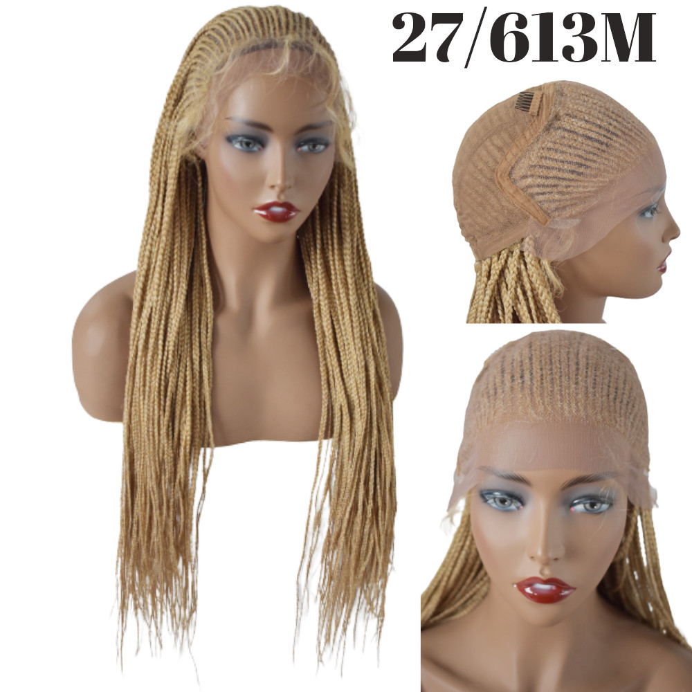 Micro Cornrow Box Twist Braided Lace Front Wig Baby Hair Kanekalon Synthetic US