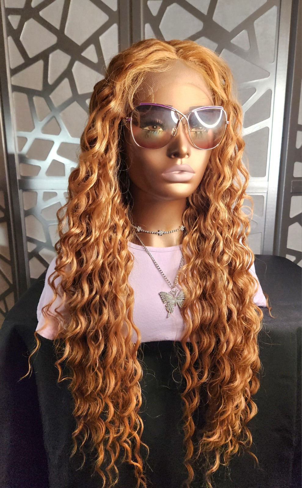 Strawberry Blonde Auburn Wig Curly Wig Lace Front Human Hair Blend Extra Long