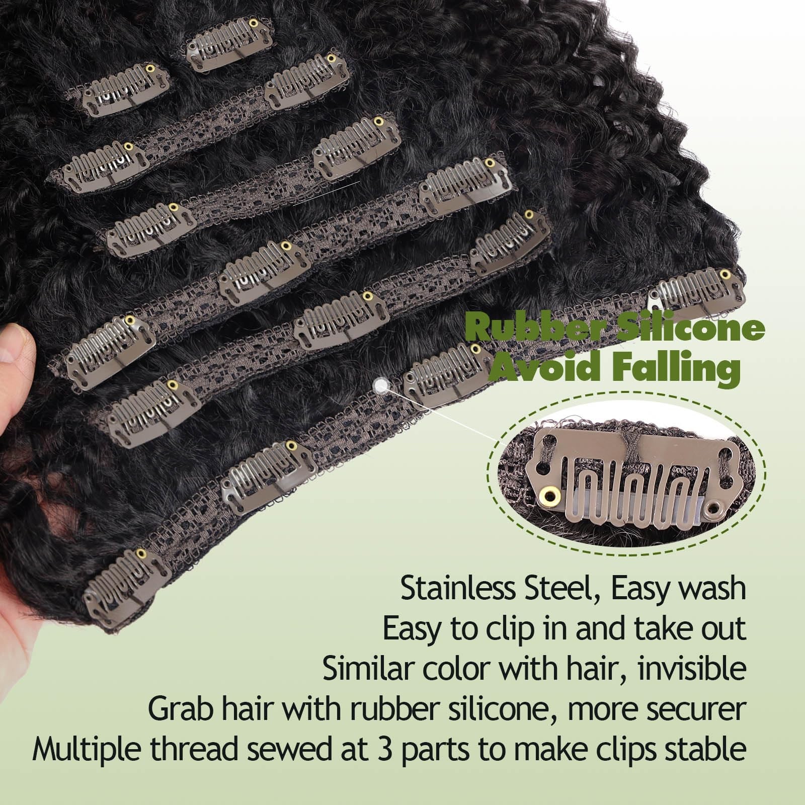 Clip In Hair Extensions – 140G Synthetic hair Dark Brown Clip in Human Hair F…