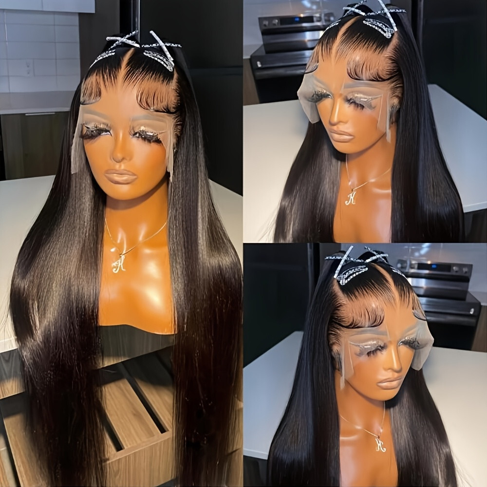 13×6 HD Long Straight Hair Natural Black Lace Front Wigs Women Party Heat Safe