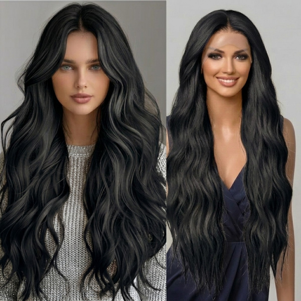 Black Long Wavy Lace Front Wigs Women Soft Synthetic Hair Heat Resistant