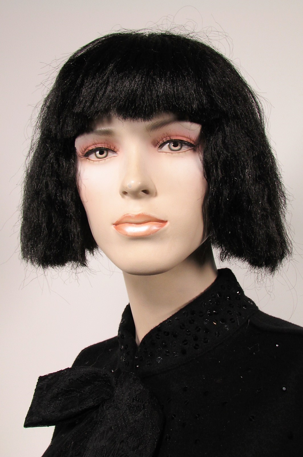 Calypso Women Wig Vinyon Fiber Short w/ Bangs Black Japanese Fiber