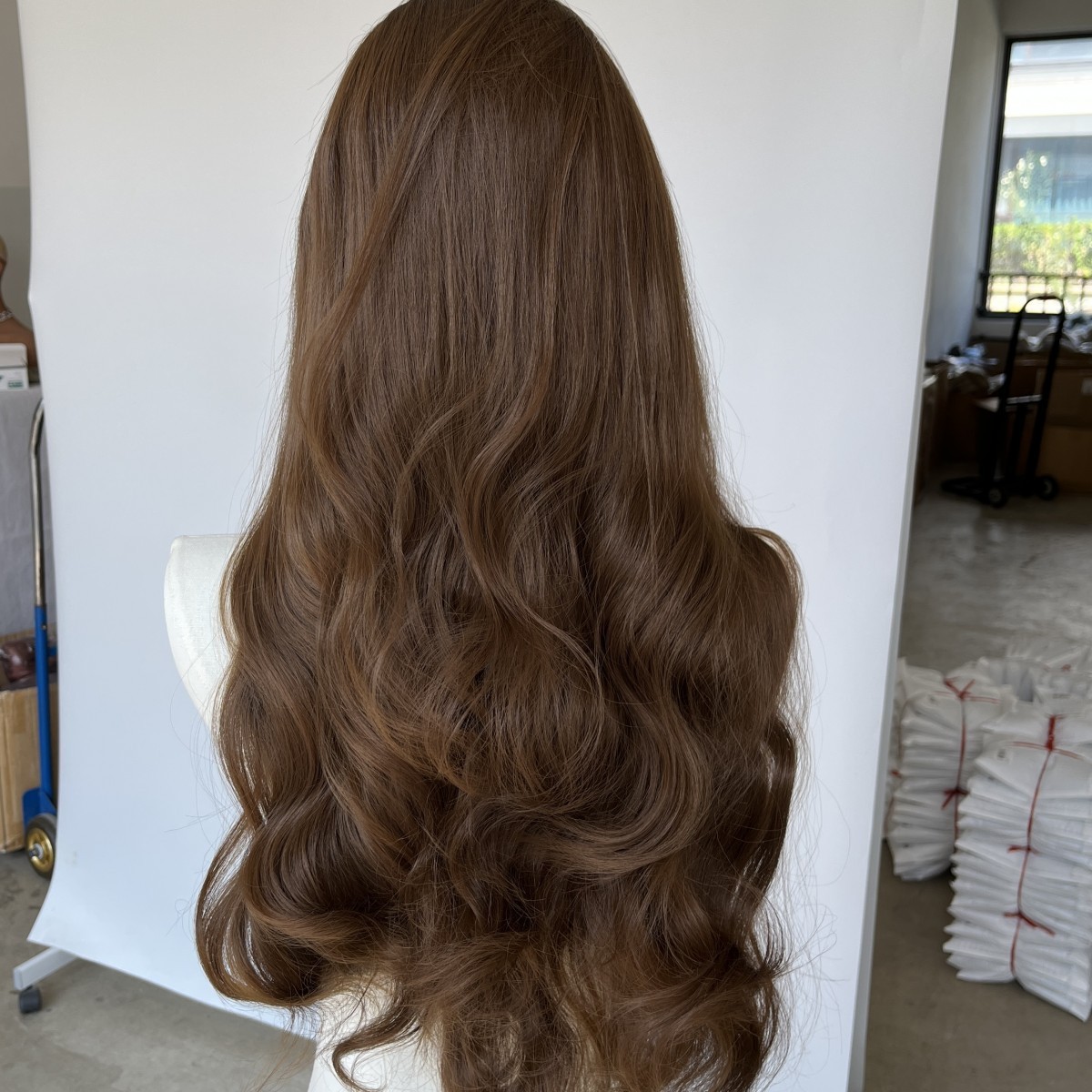 Women Brown Long Wavy Pre Plucked Lace Frontal Wig Heat Resistant Hair