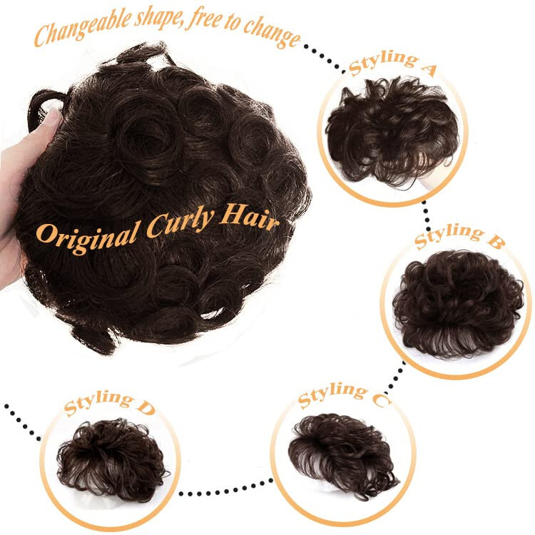 Short Curly Real Human Hair Topper with Front Bangs for Women,Breathable Wiglets