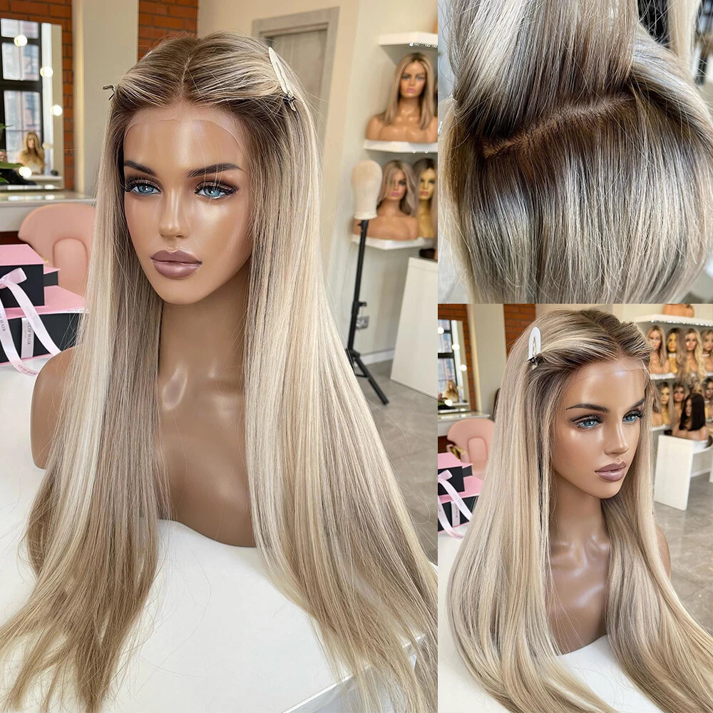 Heat Resistant Hair Soft HD T Lace Front Wig Long Straight Natural Brown Blonde