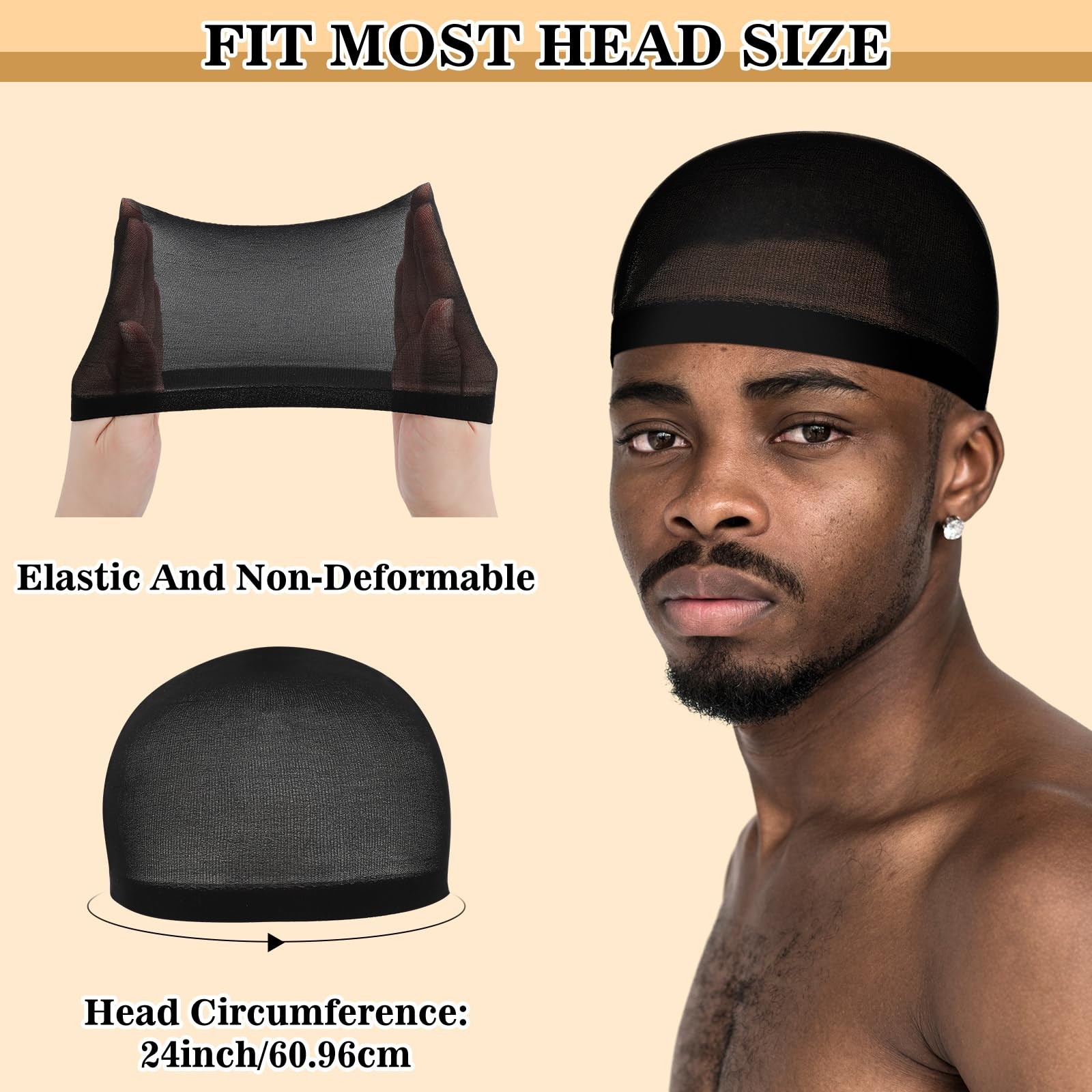 10 Pcs Stocking Wave Cap for Men Adult Stretchy Nylon Skull Wave Lightweight Bea