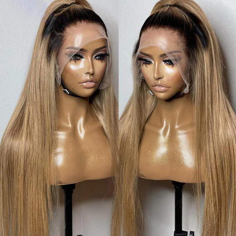 Lace Front Wig Long Straight Pre Plucked Highlight blonde Heat Resistant Hair