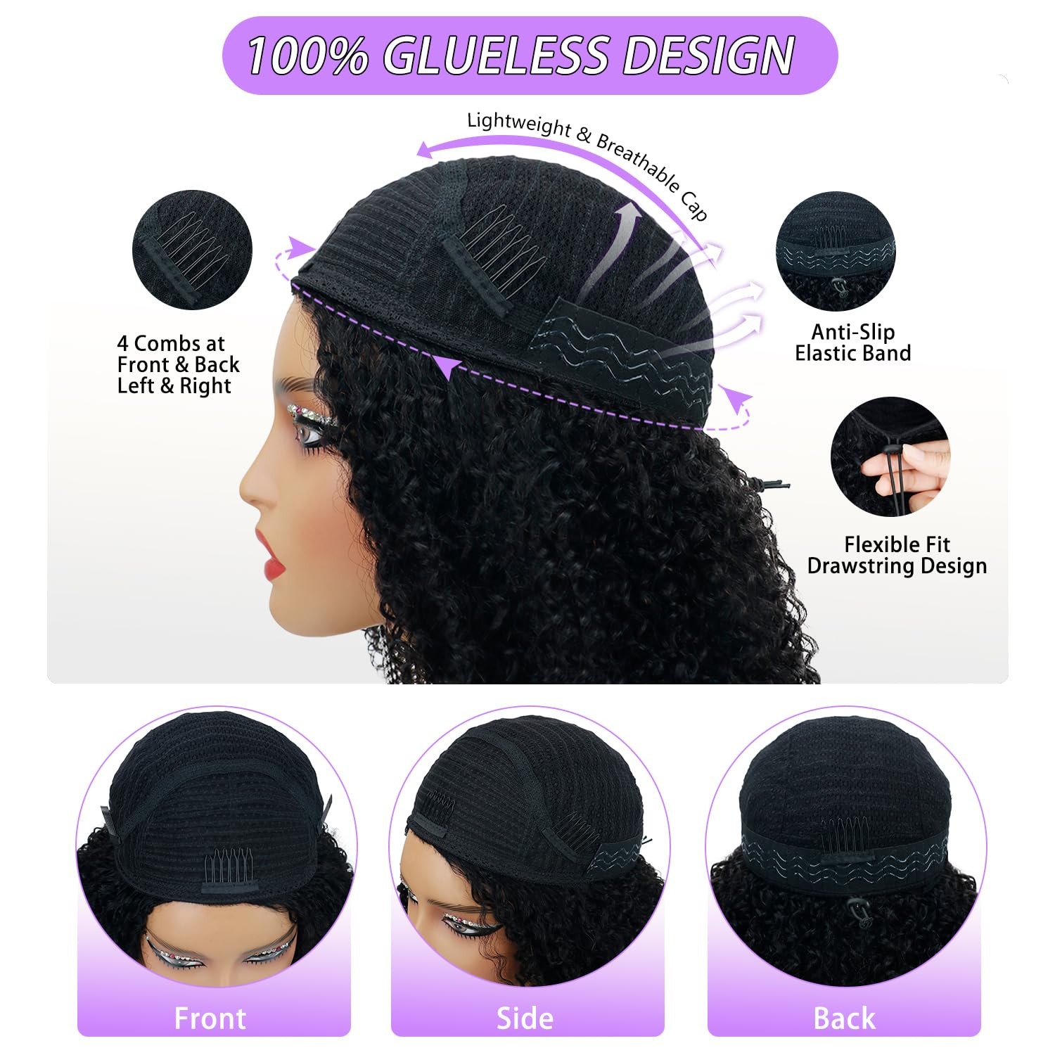 Canaryfly Afro Kinky Curly Human Hair Half Wigs For Black Wome 200 Density 3 In
