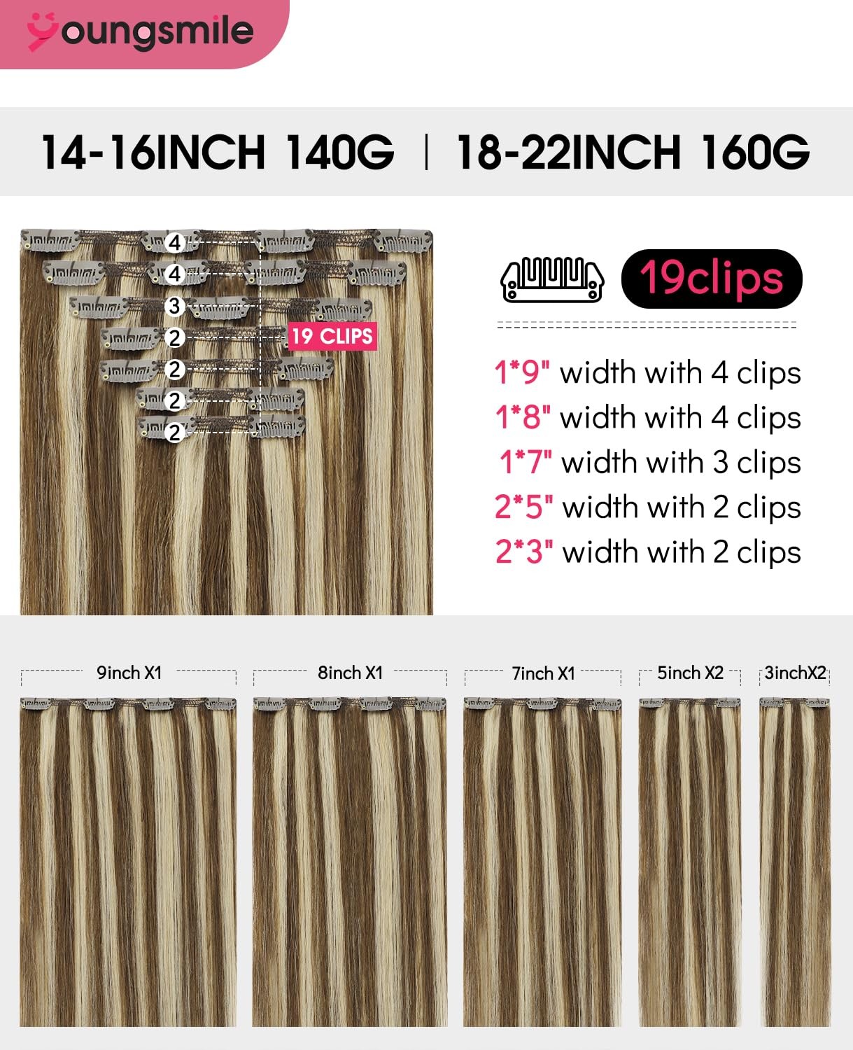 Clip in Hair Extensions 7Pcs 140g 14 Inch #4P27 Chocolate Brown/Caramel Blonde