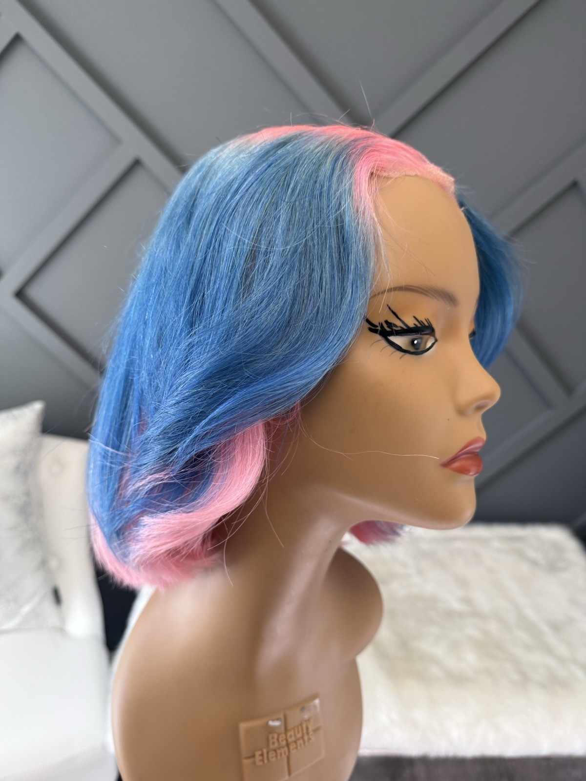 Custom Color Lace Front Wig Human Hair | Bob Cut Wig | Pink & Blue | Baby Shower