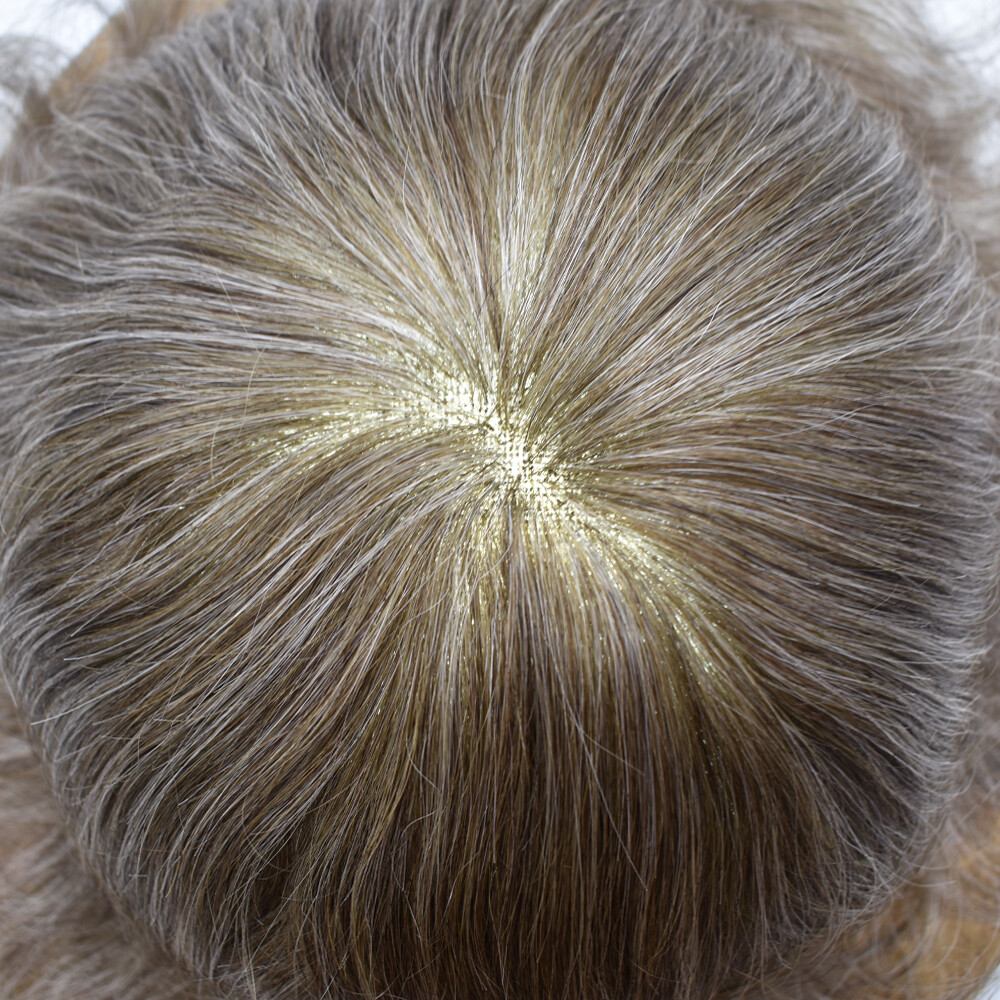 GM Full French Lace Mens Toupee Natural Bleached Human Hairpiece Wig Replacement