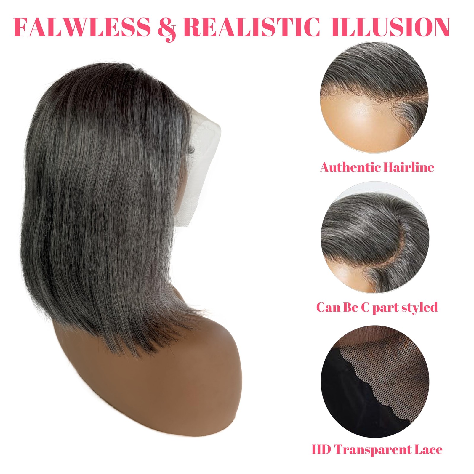 Smartinnov Ombre Grey 10 Inch Salt And Pepper Short Bob Wigs Human Hair Blunt