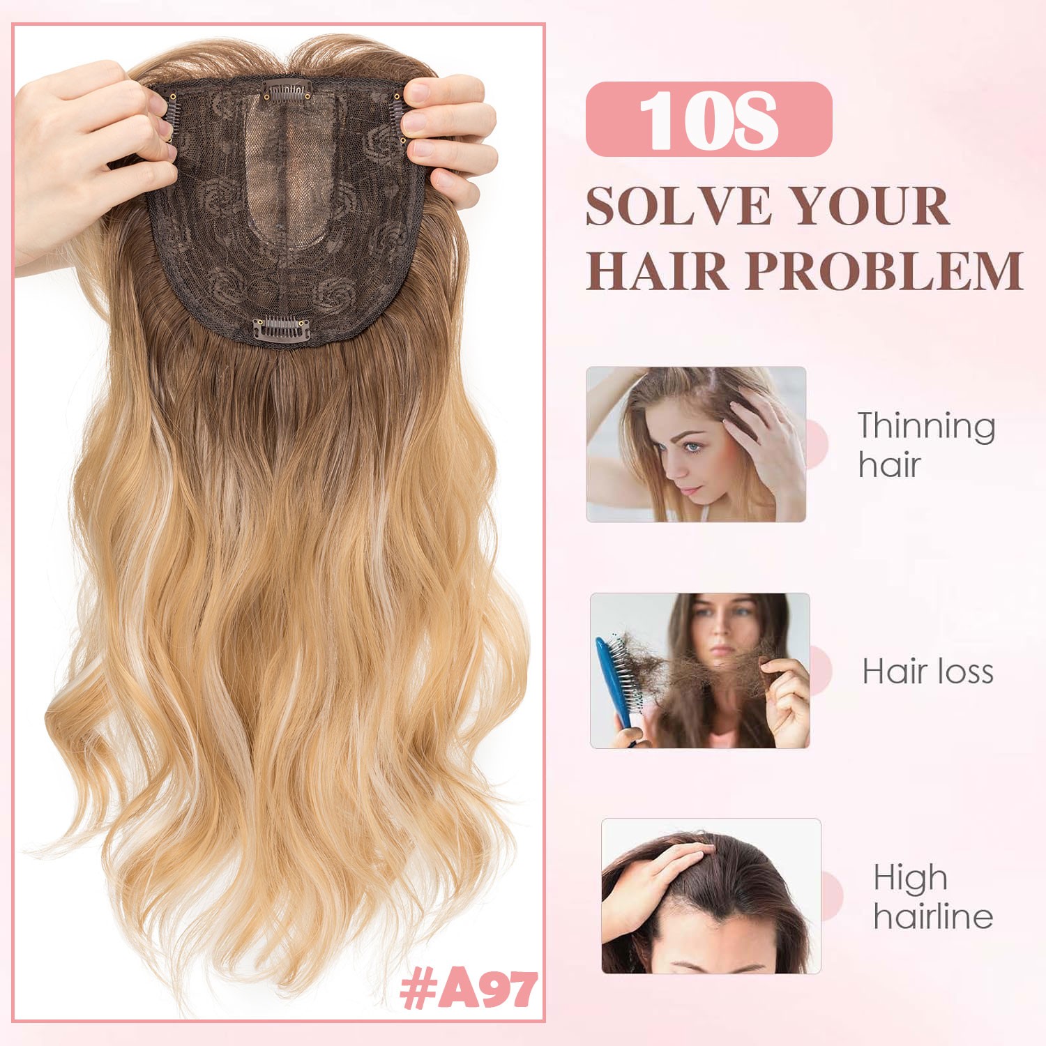 18″ Free Part Women Topper Real As Human Hair Top Toupee Piece Clip in Hairpiece