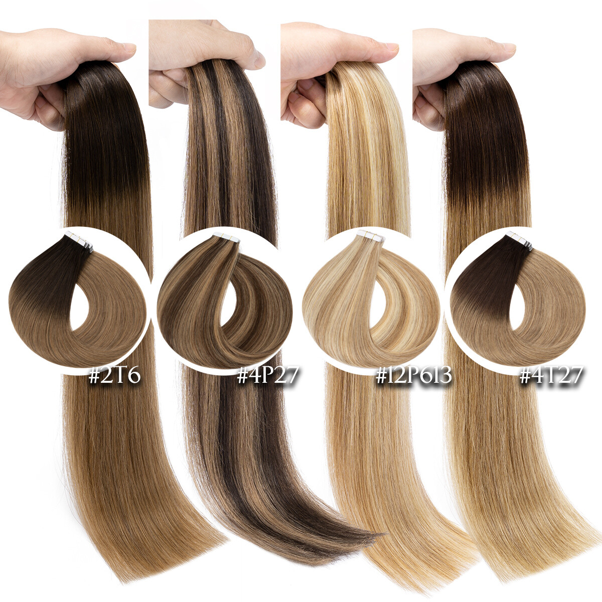 10-80PCS Invisible Tape In Skin Weft Remy Human Hair Extensions Full Head White#