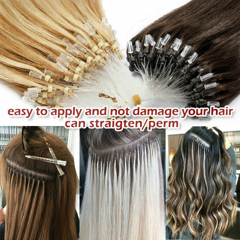 Micro Ring Loop Human Hair Extensions Micro Beads Link Remy Hair Colored 16-26in