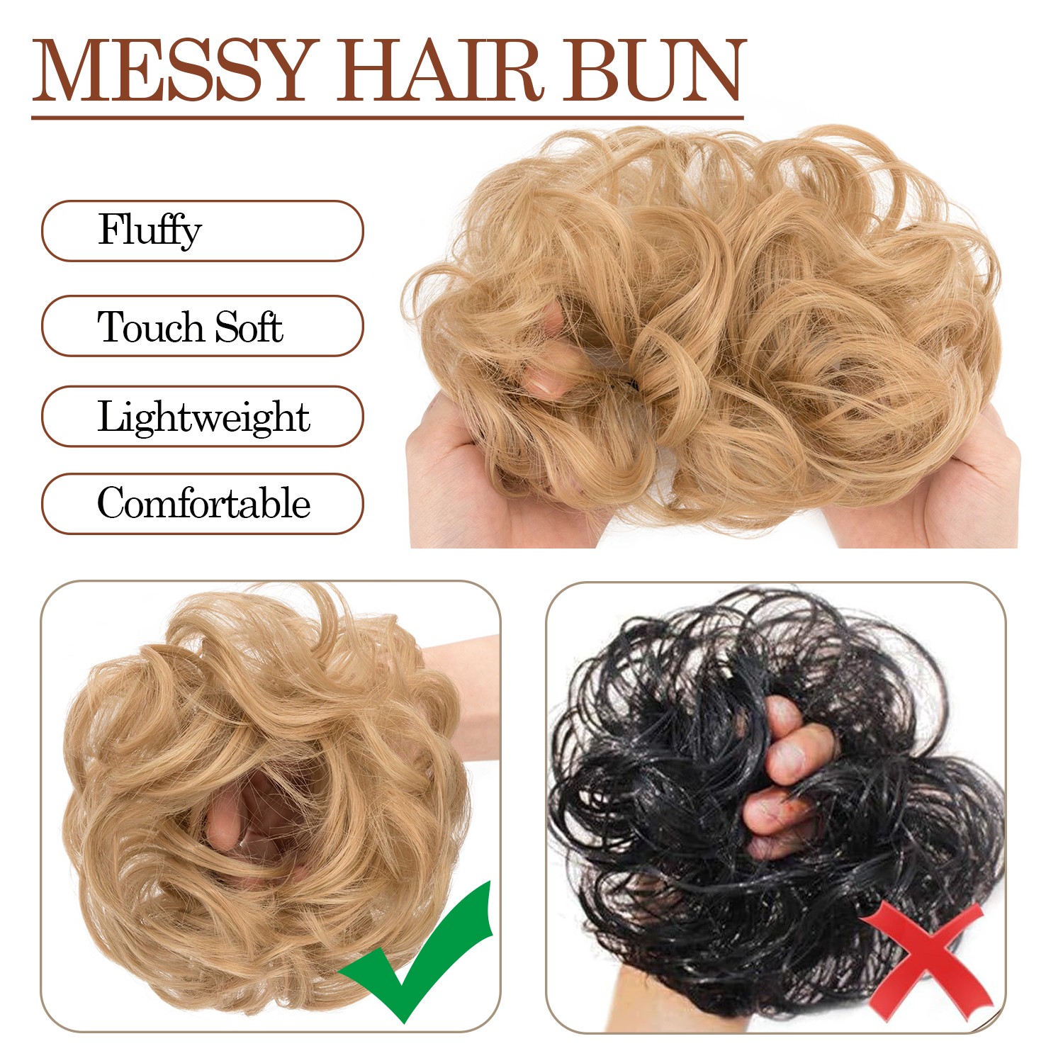 Real Natural Curly Messy Bun Hair Piece Scrunchie Hair Extensions as Human Brown