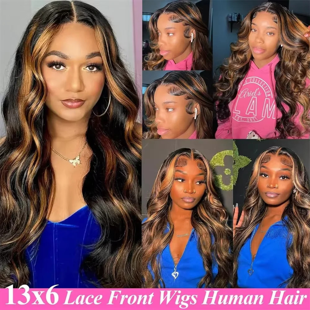 Highlight Body Wave HD Transparent Lace Wig Brazilian Human Hair Lace Front Wig