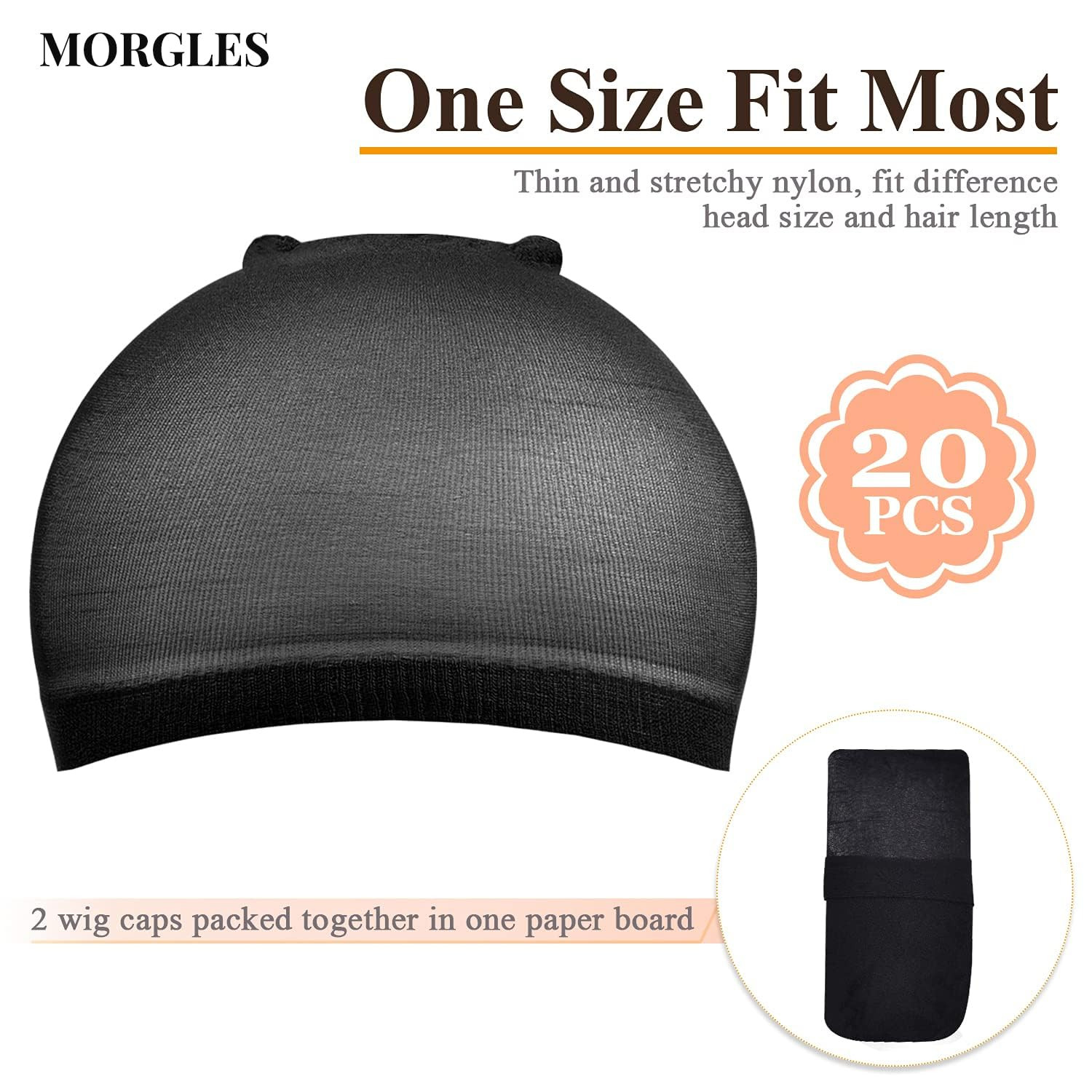 20 Pcs Black Stocking Wig Caps, Stretchy Nylon Wig Caps for Women Men