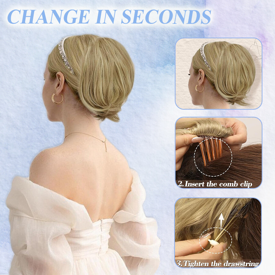 Elegant Hair Bun Natural Comb Clip In Updo Hair Extension Real As Human Chignon