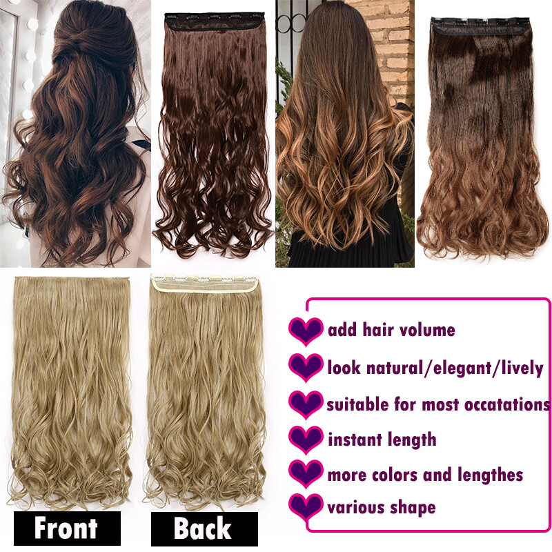 Long Curly Wavy One Piece Clip in Real as Human Hair Extensions Natural THICK US