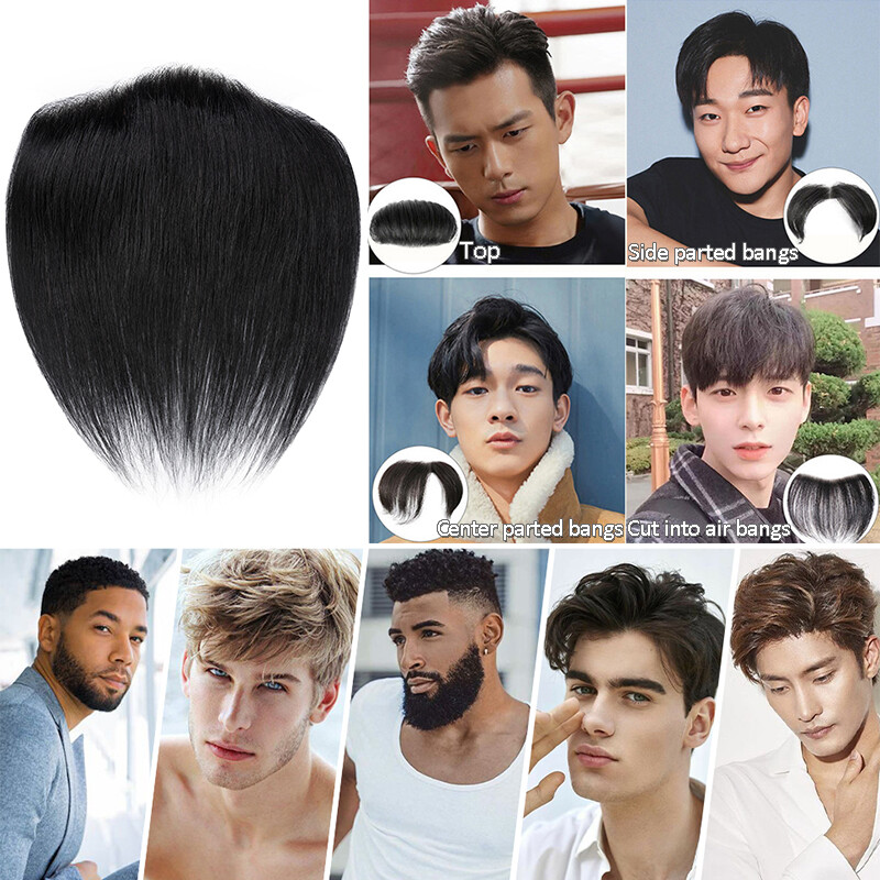 Mens Toupee for Frontal Receding Hairline Real Human Hair V-Looped PU Hairpiece