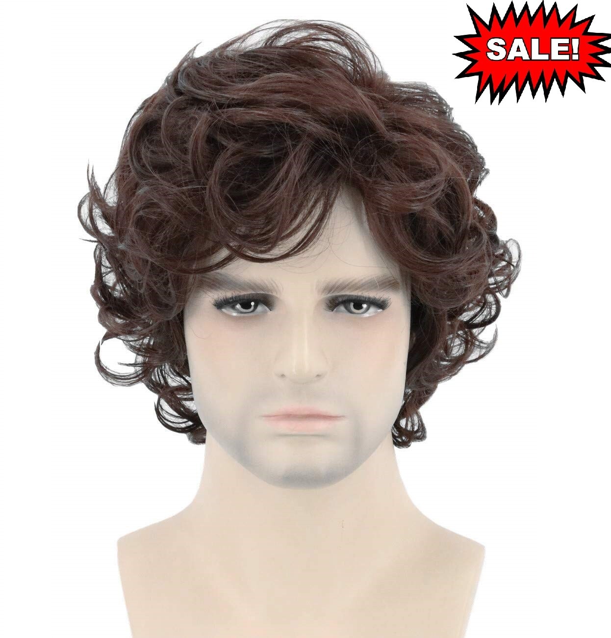 Men’s Short Brown Wig Synthetic Hair Smooth Natural Men’s Curly Wig Synthetic US