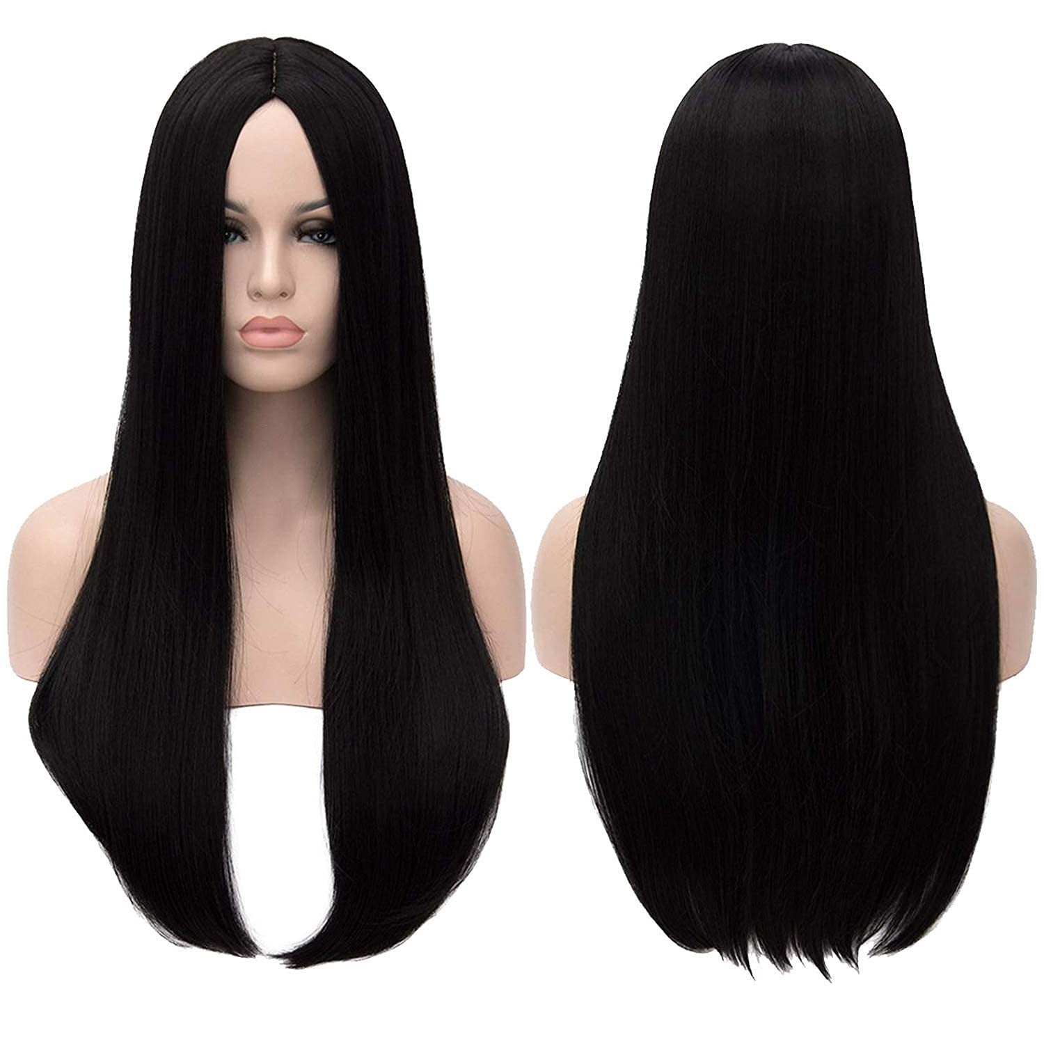 28″ Long Straight Natural Black Women Wednesday Addams Costume Morticia Wig