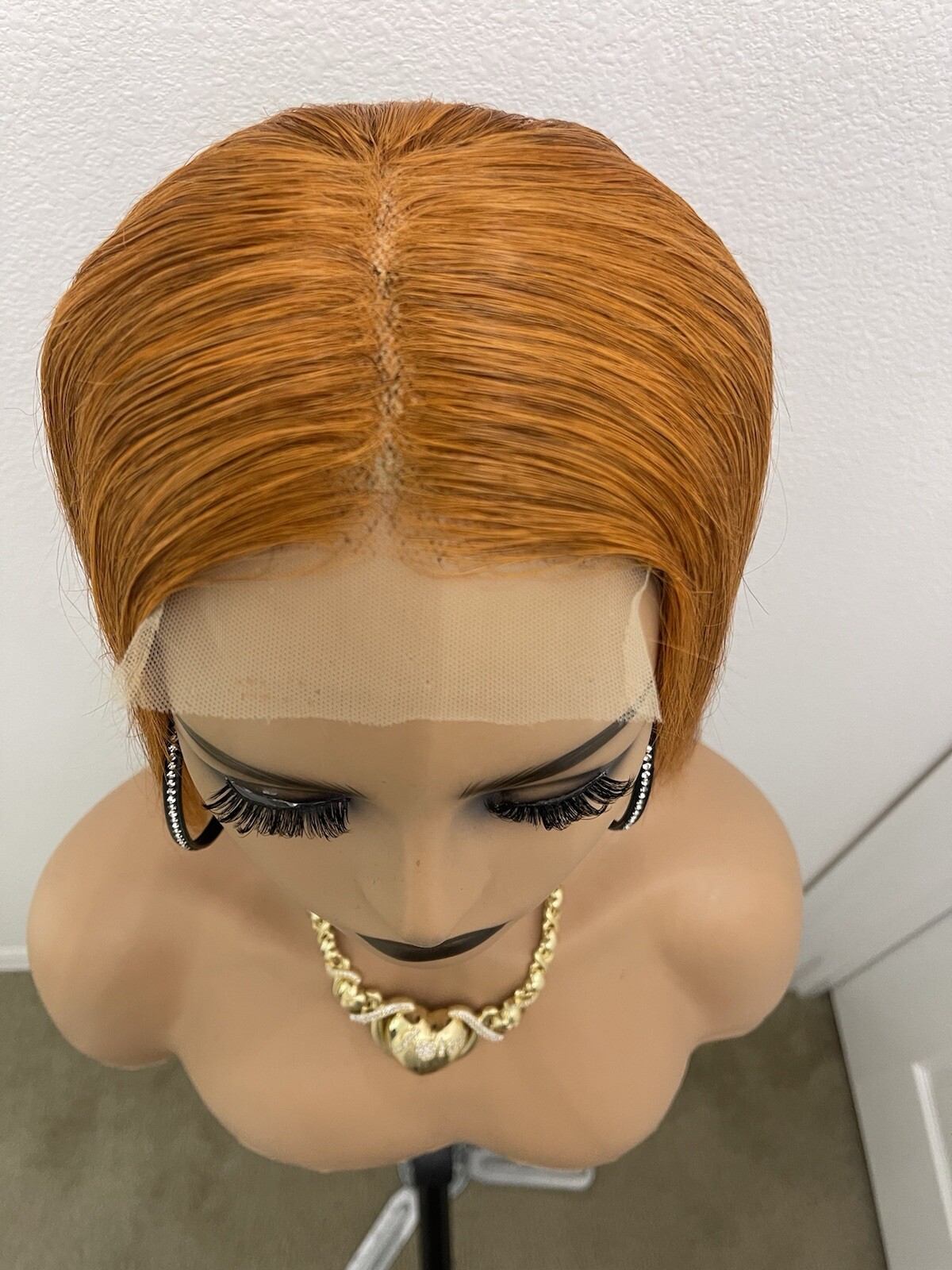 18” 4×4 Lace Closure, Straight Human Hair Wig, Color Similar to Ginger