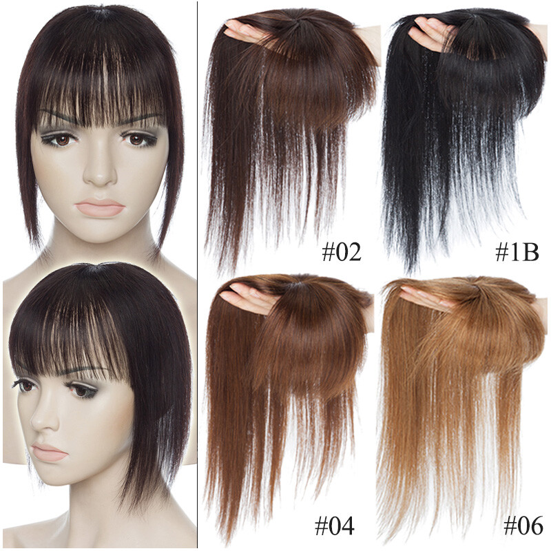 US 100% Remy Human Hair Mono Topper Clip In Top Piece Toupee Wig Bangs For Women