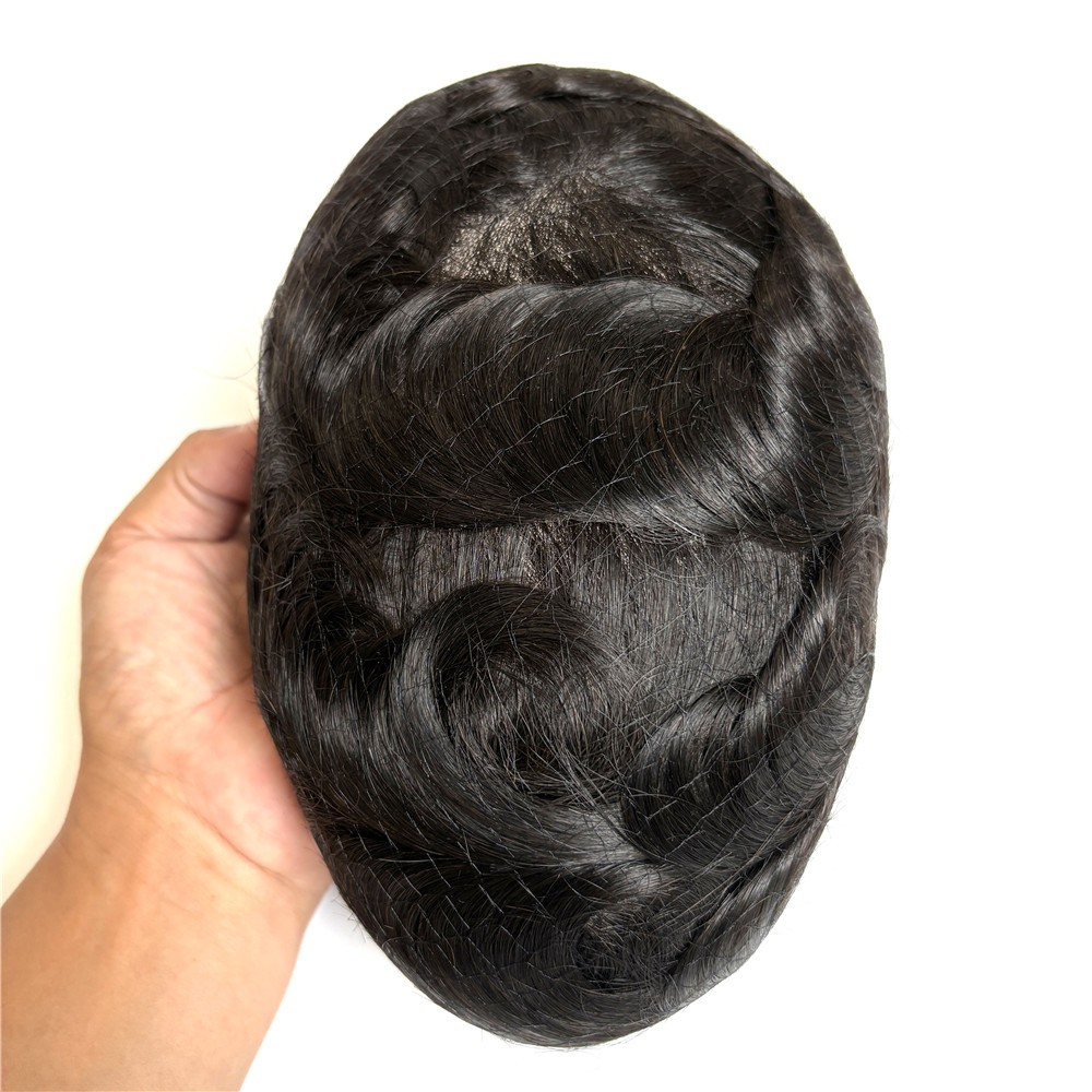 Human Hair Replacement System Unit System 0.12mm Poly Skin Toupee Durable Mens