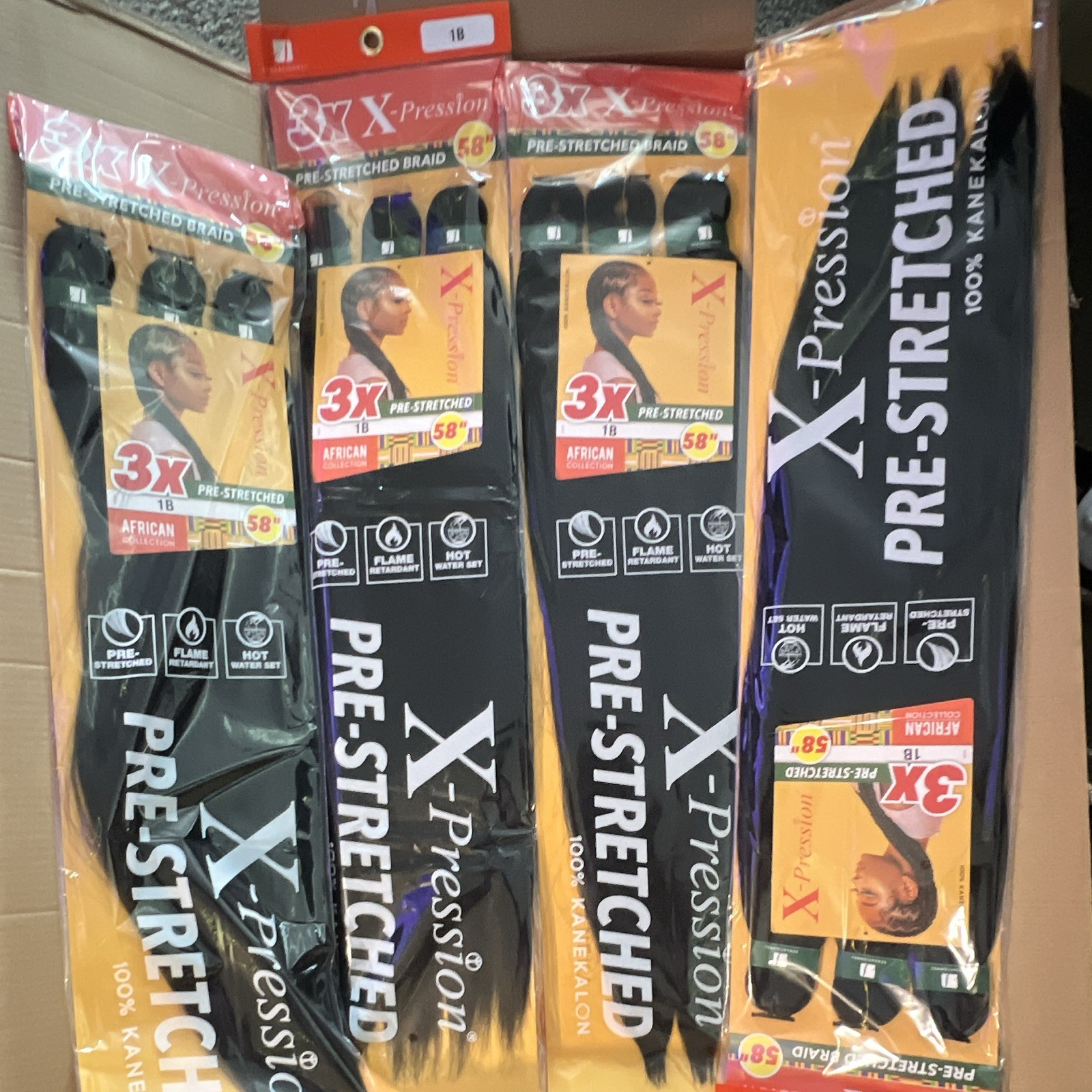 X-Pression 3X Pre-Stretched 58in Black Kanekalon Braid, Hot Water Set