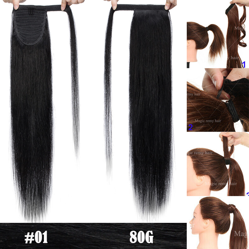 Clip In Ponytail Remy Hair Extensions 100% Real Human Hair Extension Wrap Around