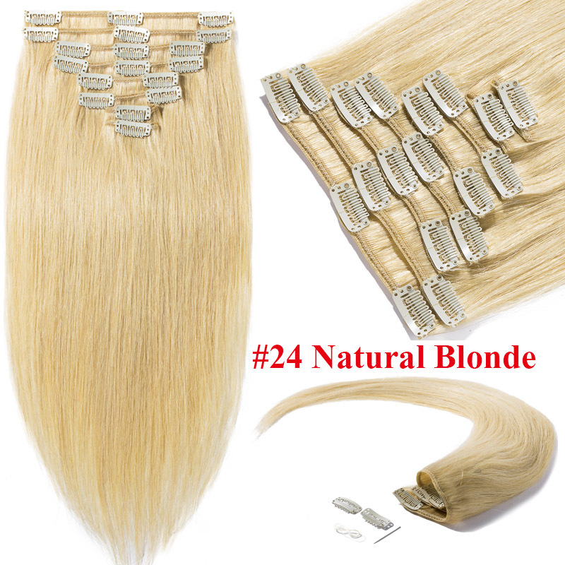 7PCS Real Clip in Remy Human Hair Extensions 70g-120g Straight Full Head US B321