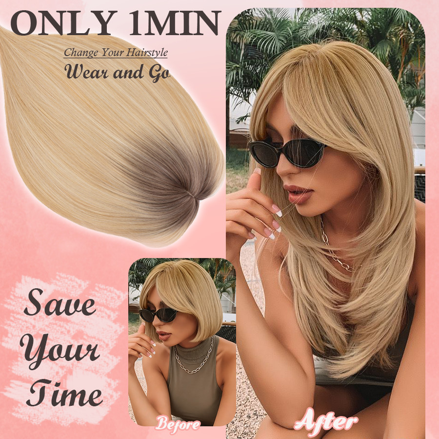 Free Part Women Topper Real As Human Hair Toupee Clip in Straight Wavy Hairpiece