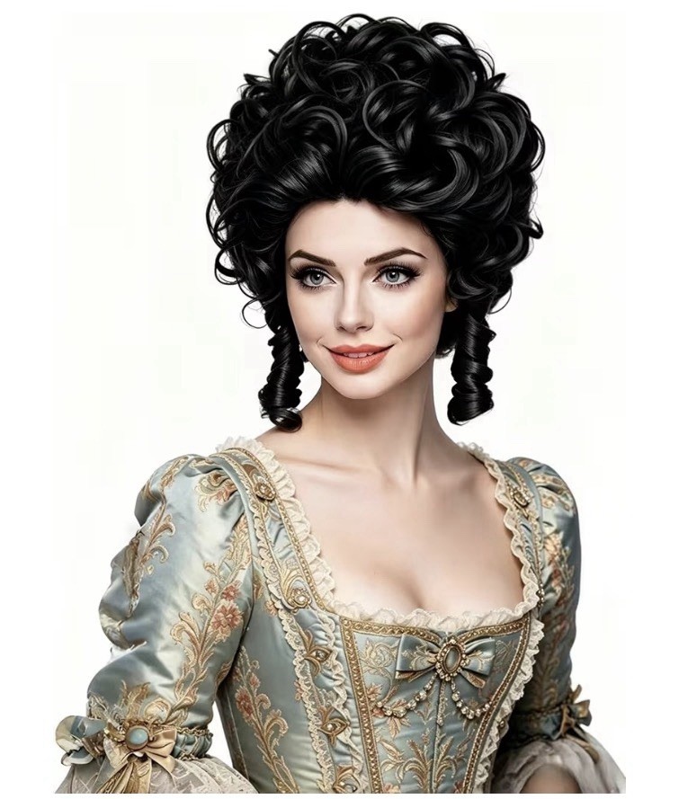 Luccacos Black 18th Century Victorian Queen Cosplay Costume Synthetic Wig Curls