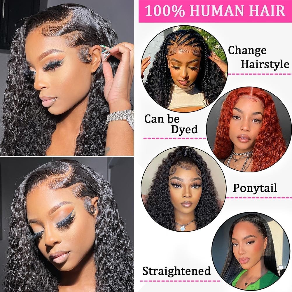 Leximi 200 Density 13X6 28 Inch Lace Front Wigs Human Hair Pre Plucked Curly
